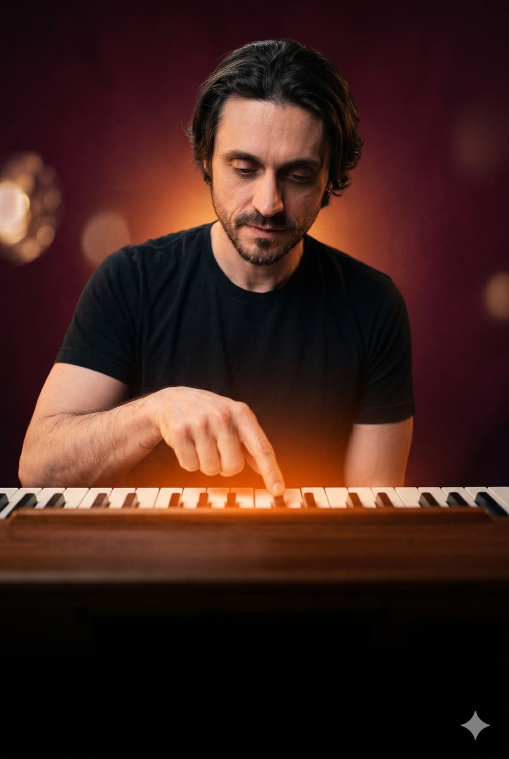 Milo at the piano, reviewing a student video — 1-on-1 personal feedback